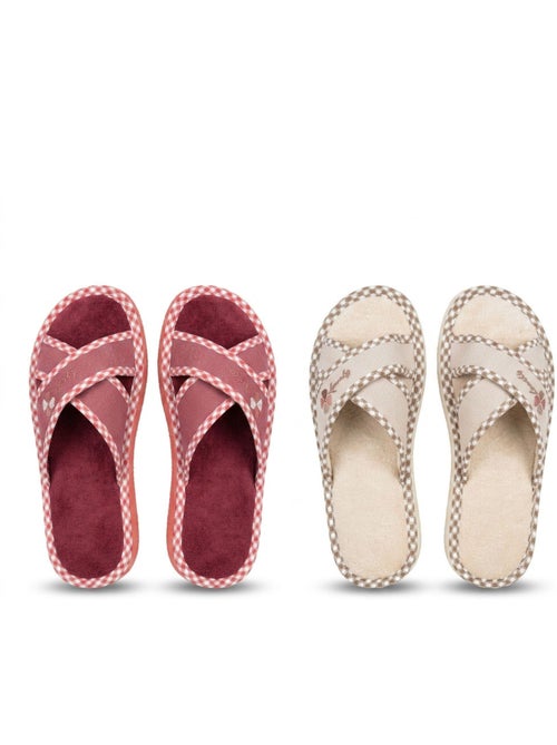 Pantofola Mule Donna Confezione 2 Paia Stampa Sangles Incrociate - Kiabi Pantofola Mule Donna Confezione 2 Paia Stampa Sangles Incrociate - Kiabi