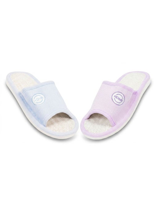 Pantofola Mule Donna OZABI Confezione 2 Paia Tessuto Gaufre Punta Aperta - Kiabi Pantofola Mule Donna OZABI Confezione 2 Paia Tessuto Gaufre Punta Aperta - Kiabi