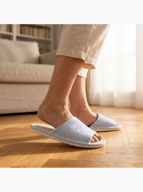 Pantofola Mule Donna OZABI Confezione 2 Paia Tessuto Gaufre Punta Aperta - Kiabi Pantofola Mule Donna OZABI Confezione 2 Paia Tessuto Gaufre Punta Aperta - Kiabi