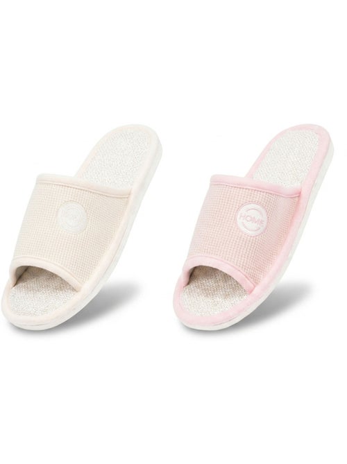 Pantofola Mule Donna OZABI Confezione 2 Paia Tessuto Gaufre Punta Aperta - Kiabi Pantofola Mule Donna OZABI Confezione 2 Paia Tessuto Gaufre Punta Aperta - Kiabi
