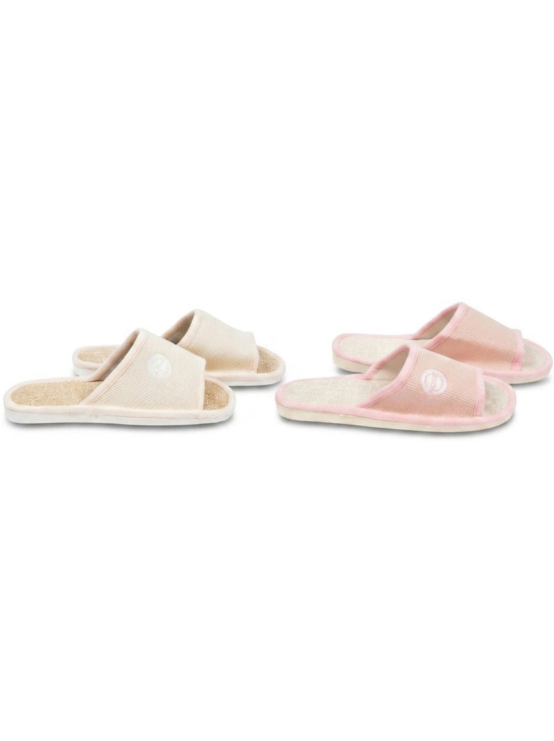 Pantofola Mule Donna OZABI Confezione 2 Paia Tessuto Gaufre Punta Aperta Blu ghiacciato - Kiabi