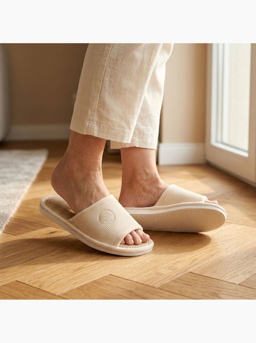 Pantofola Mule Donna OZABI Confezione 2 Paia Tessuto Gaufre Punta Aperta - Kiabi Pantofola Mule Donna OZABI Confezione 2 Paia Tessuto Gaufre Punta Aperta - Kiabi