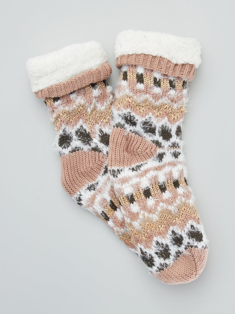 Pantofole a calzino in tessuto jacquard rosa - Kiabi