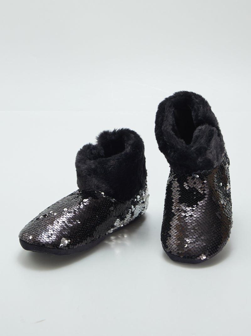 Pantofole a stivaletto con paillettes NERO - Kiabi