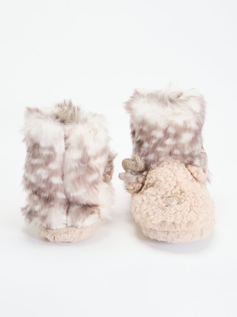 Pantofole a stivaletto in bouclé 'renna' Beige - Kiabi