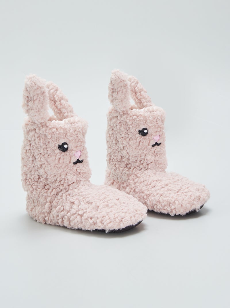 Pantofole a stivaletto in maglia bouclé ROSA - Kiabi