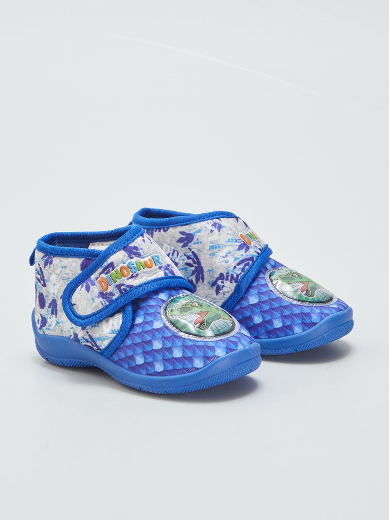Pantofole alte con chiusura a strappo 'dinosauro' blu - Kiabi