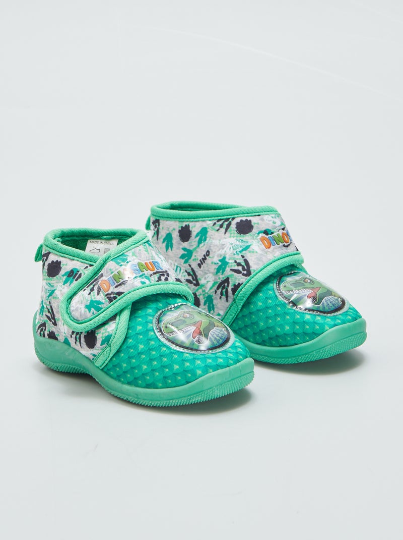 Pantofole alte con chiusura a strappo 'dinosauro' VERDE - Kiabi
