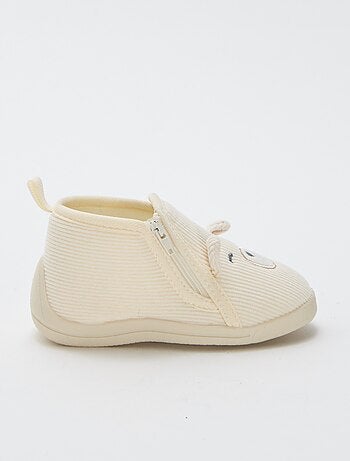 Pantofole alte in velluto a coste con decorazione "orsacchiotto