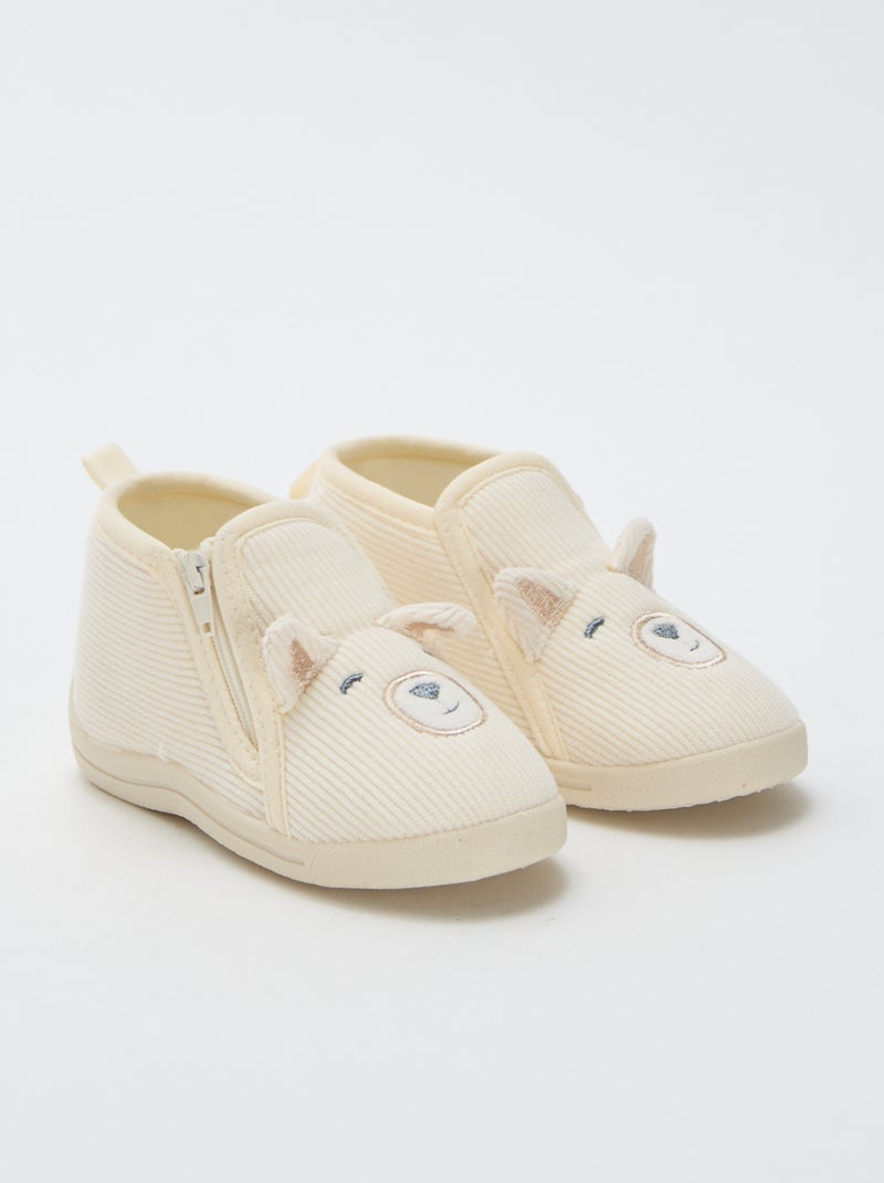 Pantofole alte in velluto a coste con decorazione "orsacchiotto" Beige - Kiabi