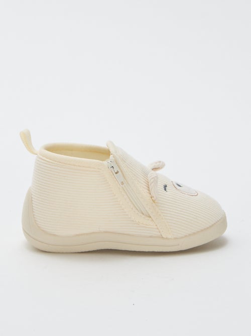 Pantofole alte in velluto a coste con decorazione "orsacchiotto" - Kiabi