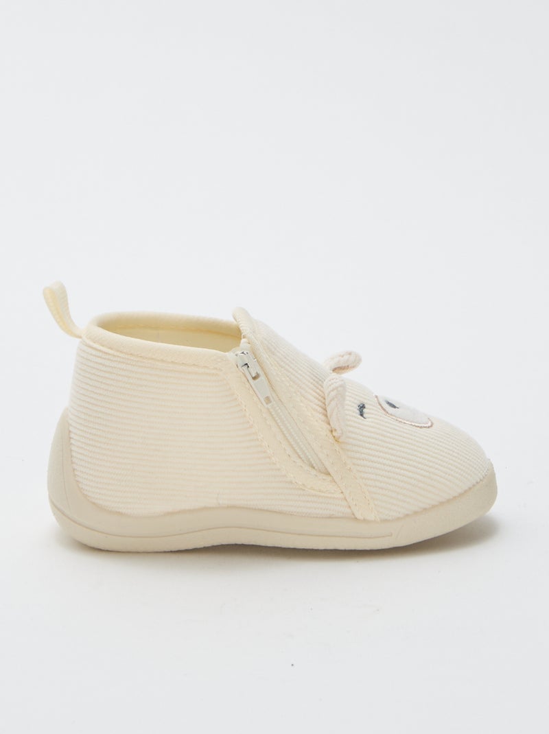 Pantofole alte in velluto a coste con decorazione "orsacchiotto" Beige - Kiabi