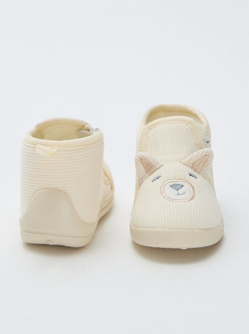 Pantofole alte in velluto a coste con decorazione "orsacchiotto" - Kiabi