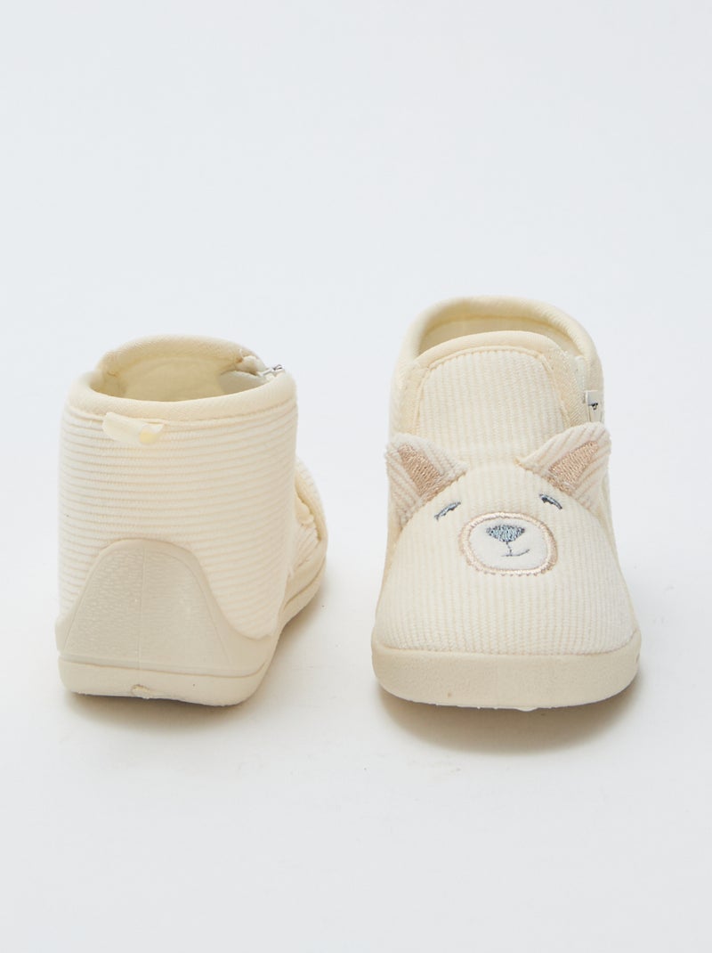 Pantofole alte in velluto a coste con decorazione "orsacchiotto" Beige - Kiabi
