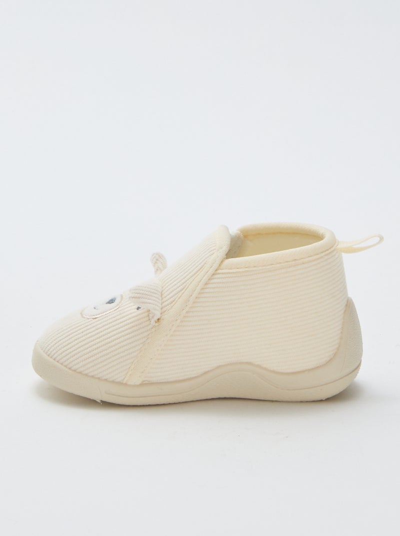 Pantofole alte in velluto a coste con decorazione "orsacchiotto" Beige - Kiabi