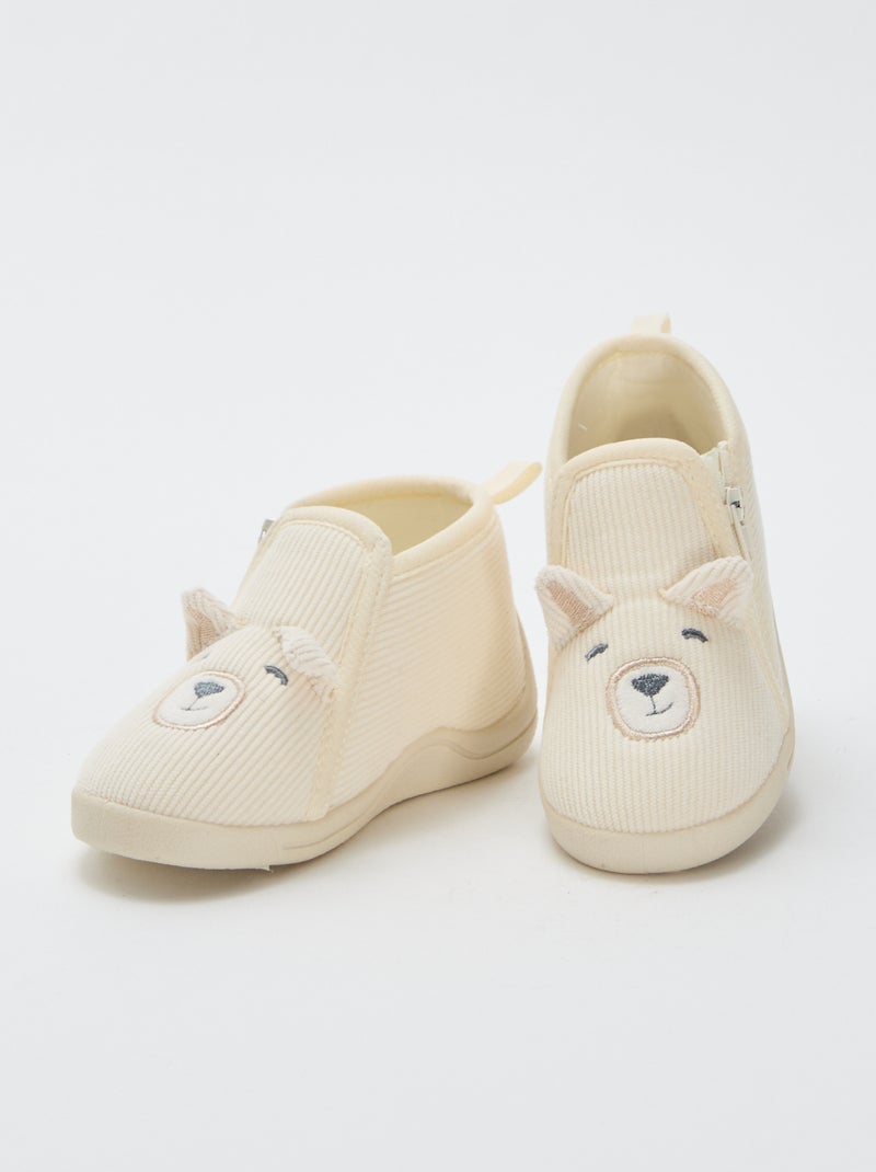 Pantofole alte in velluto a coste con decorazione "orsacchiotto" Beige - Kiabi
