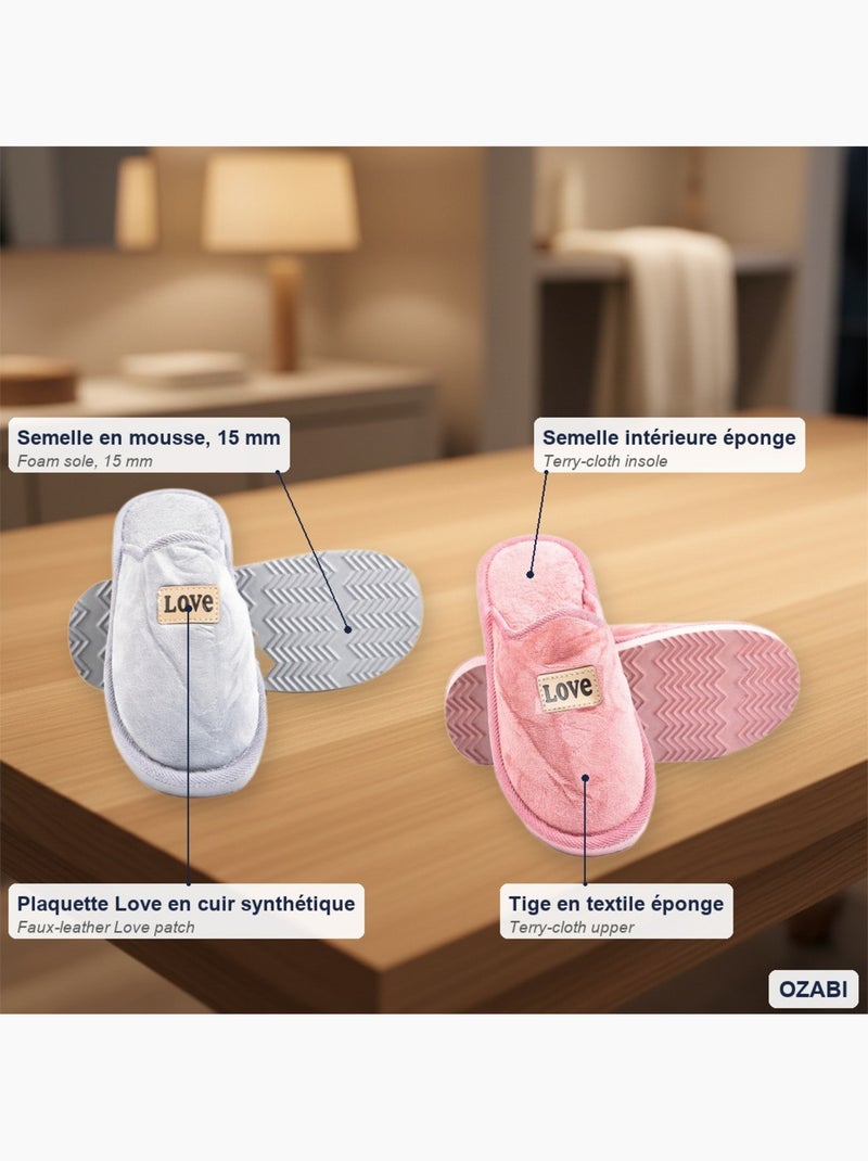 Pantofole aperte donna ozabi, confezione da 2 paia, piastra love Grigio - Kiabi