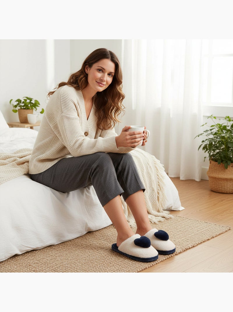 Pantofole aperte donna ozabi pelliccia sintetica cuore 3d Blu marino - Kiabi
