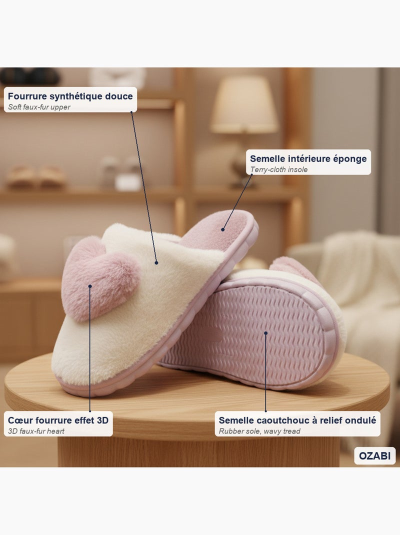 Pantofole aperte donna ozabi pelliccia sintetica cuore 3d Lilla chiaro - Kiabi