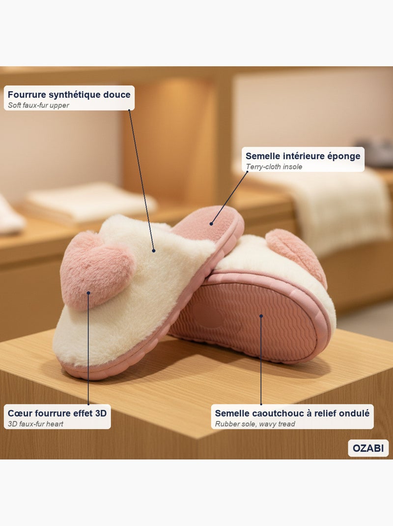 Pantofole aperte donna ozabi pelliccia sintetica cuore 3d Rosa - Kiabi