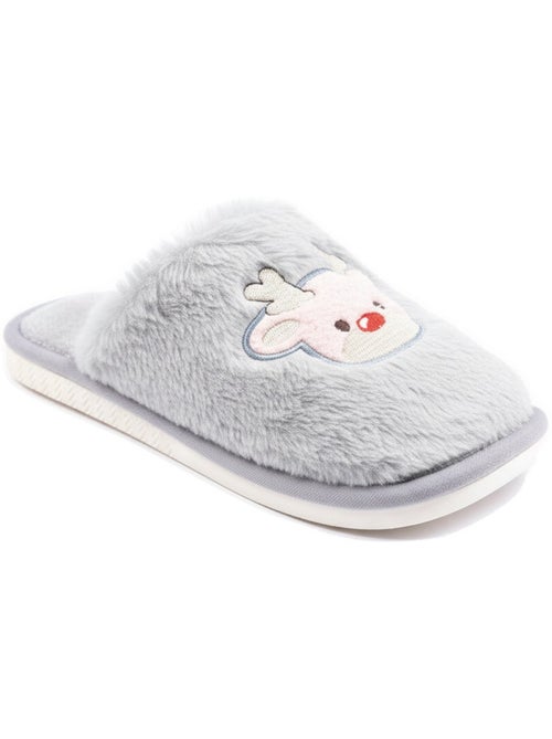 Pantofole aperte donna ozabi, pelliccia sintetica, renna ricamata - Kiabi