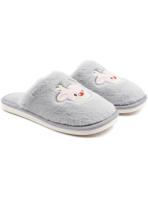 Pantofole aperte donna ozabi, pelliccia sintetica, renna ricamata - Kiabi