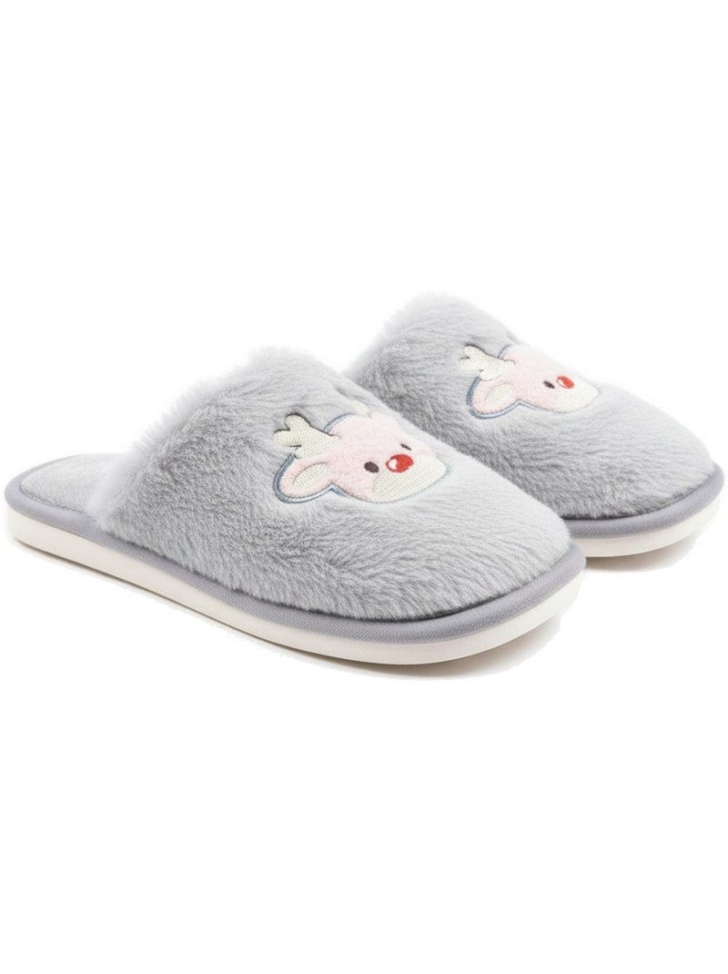 Pantofole aperte donna ozabi, pelliccia sintetica, renna ricamata Grigio - Kiabi