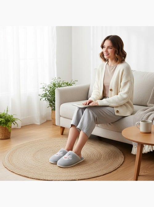 Pantofole aperte donna ozabi, pelliccia sintetica, renna ricamata - Kiabi