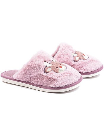Pantofole aperte donna ozabi, pelliccia sintetica, renna ricamata