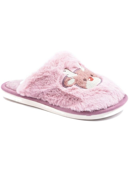 Pantofole aperte donna ozabi, pelliccia sintetica, renna ricamata - Kiabi Pantofole aperte donna ozabi, pelliccia sintetica, renna ricamata - Kiabi