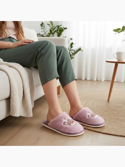 Pantofole aperte donna ozabi, pelliccia sintetica, renna ricamata - Kiabi Pantofole aperte donna ozabi, pelliccia sintetica, renna ricamata - Kiabi