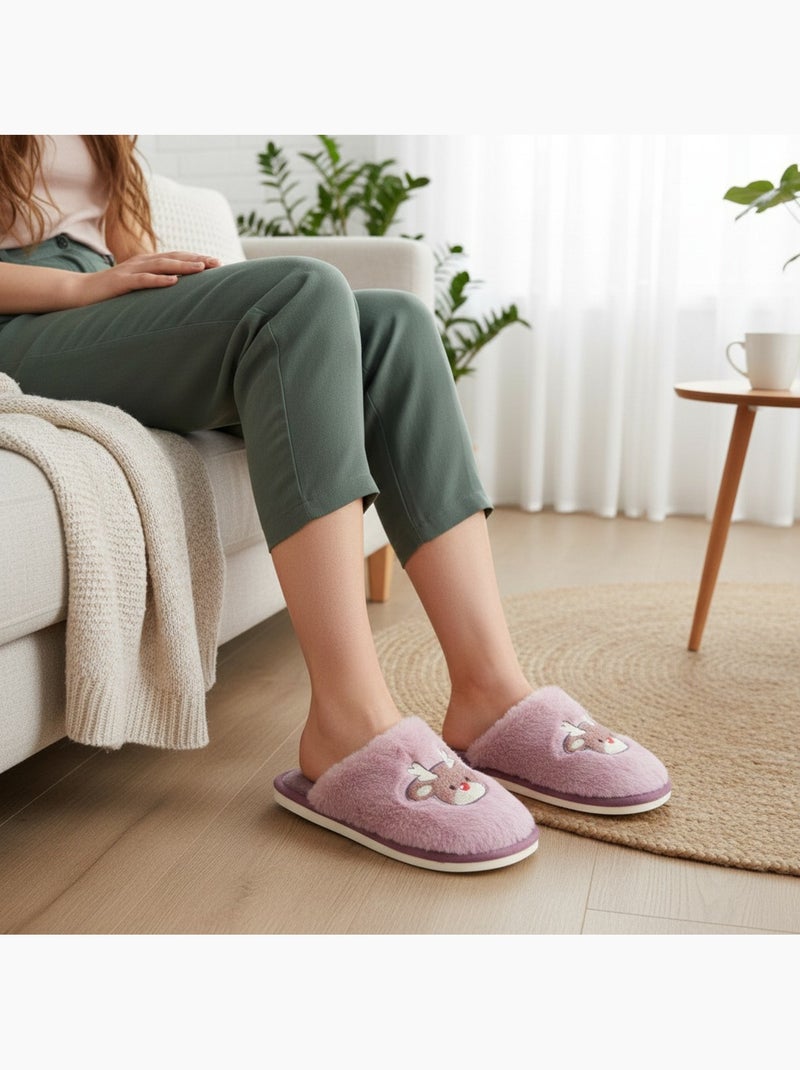 Pantofole aperte donna ozabi, pelliccia sintetica, renna ricamata Lilla chiaro - Kiabi