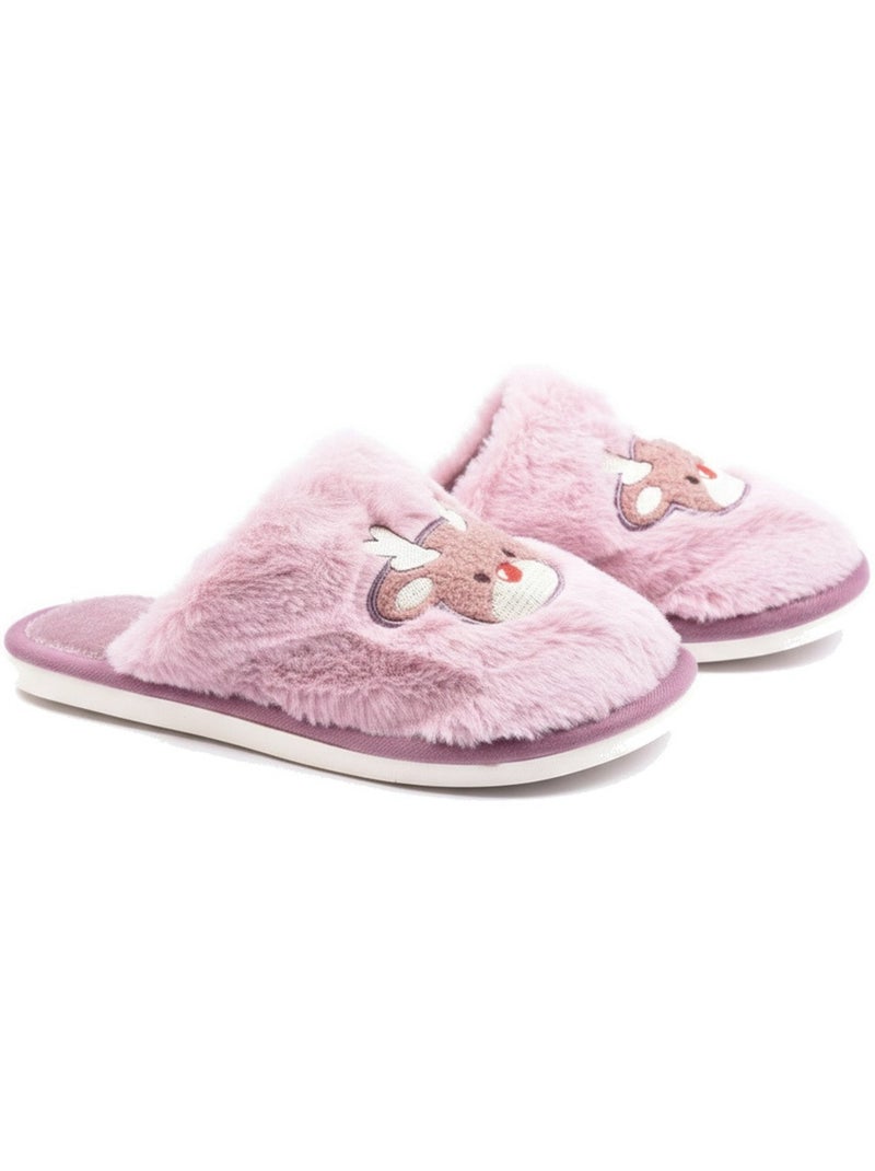 Pantofole aperte donna ozabi, pelliccia sintetica, renna ricamata Lilla chiaro - Kiabi