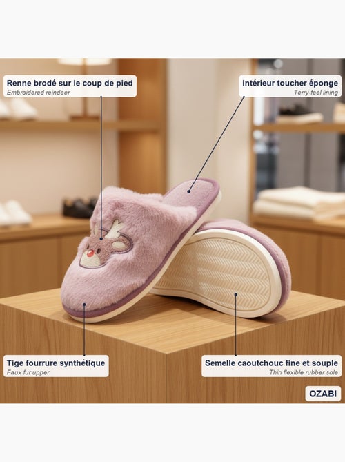 Pantofole aperte donna ozabi, pelliccia sintetica, renna ricamata - Kiabi Pantofole aperte donna ozabi, pelliccia sintetica, renna ricamata - Kiabi