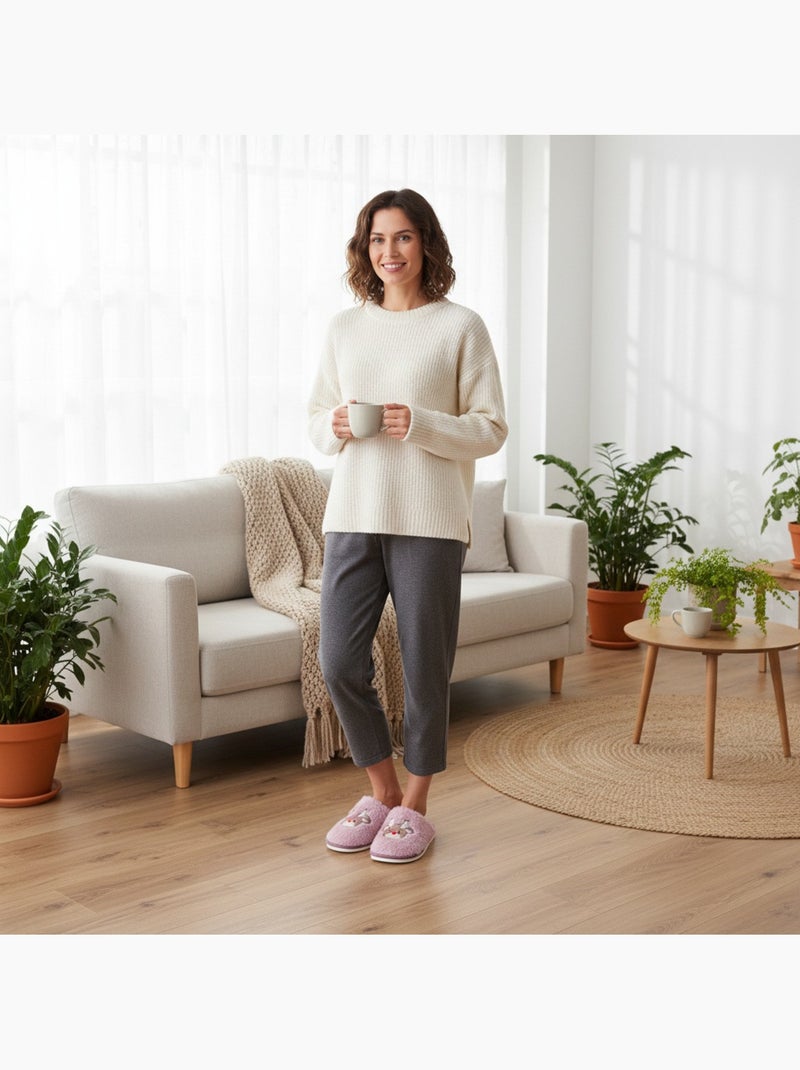 Pantofole aperte donna ozabi, pelliccia sintetica, renna ricamata Lilla chiaro - Kiabi