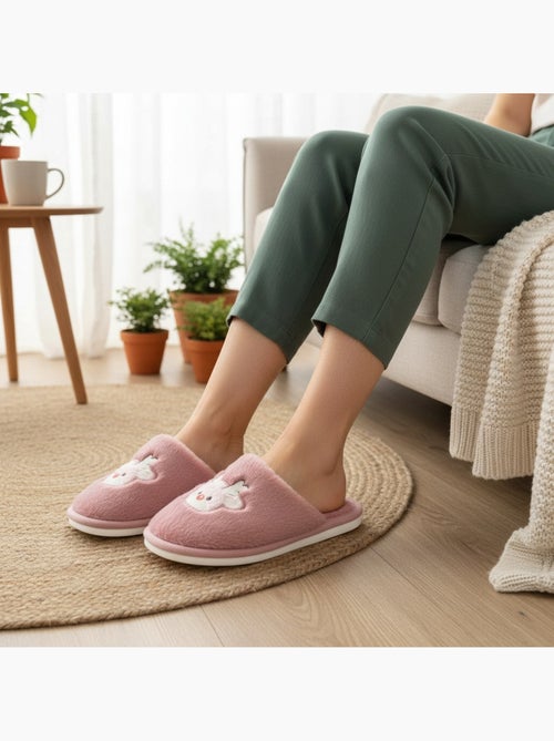 Pantofole aperte donna ozabi, pelliccia sintetica, renna ricamata - Kiabi Pantofole aperte donna ozabi, pelliccia sintetica, renna ricamata - Kiabi