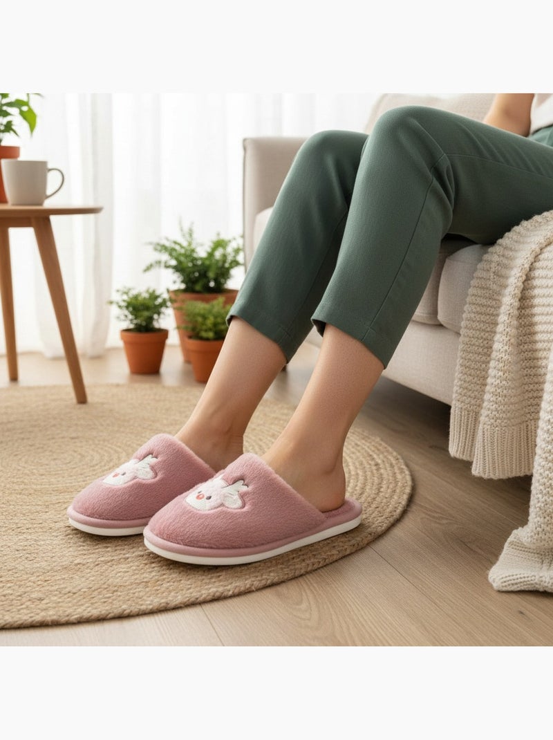 Pantofole aperte donna ozabi, pelliccia sintetica, renna ricamata Rosa - Kiabi