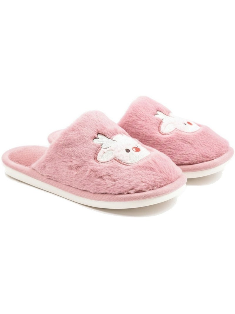 Pantofole aperte donna ozabi, pelliccia sintetica, renna ricamata Rosa - Kiabi