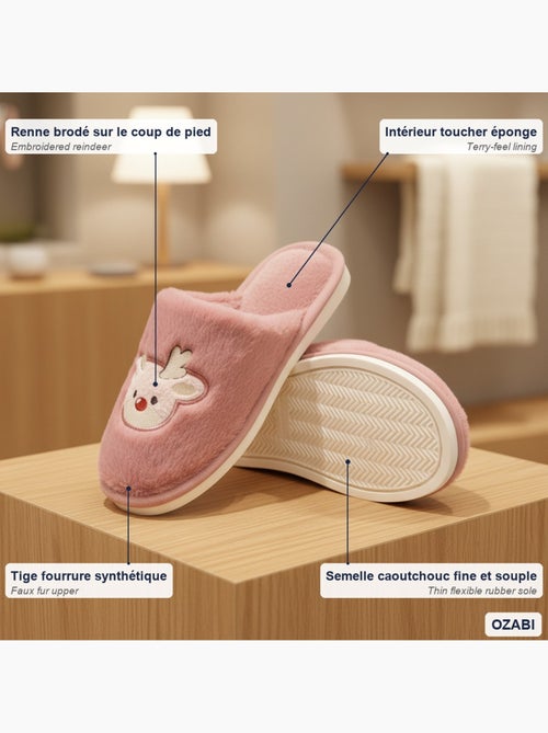 Pantofole aperte donna ozabi, pelliccia sintetica, renna ricamata - Kiabi Pantofole aperte donna ozabi, pelliccia sintetica, renna ricamata - Kiabi