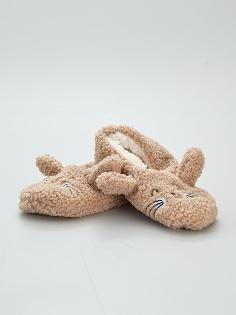 Pantofole ballerine effetto montone 'gatto' BEIGE - Kiabi