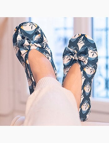 Pantofole ballerine grande fiocco e suola in cuoio donna Isotoner