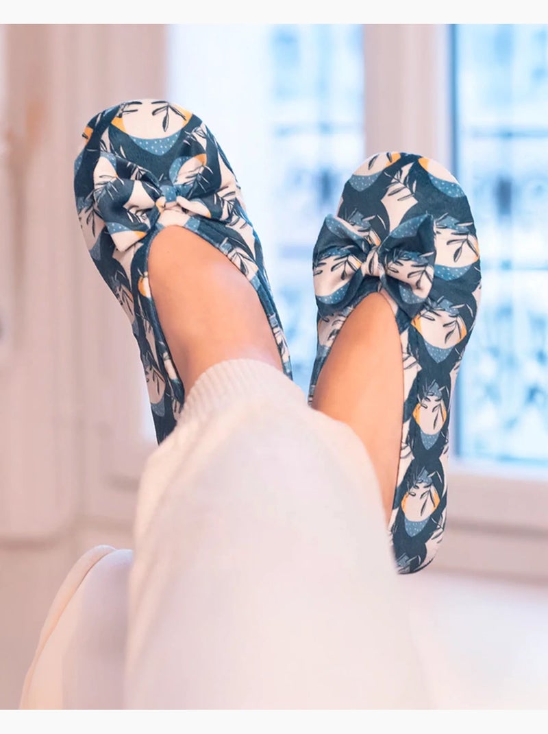 Pantofole ballerine grande fiocco e suola in cuoio donna Isotoner Blu Giallo - Kiabi