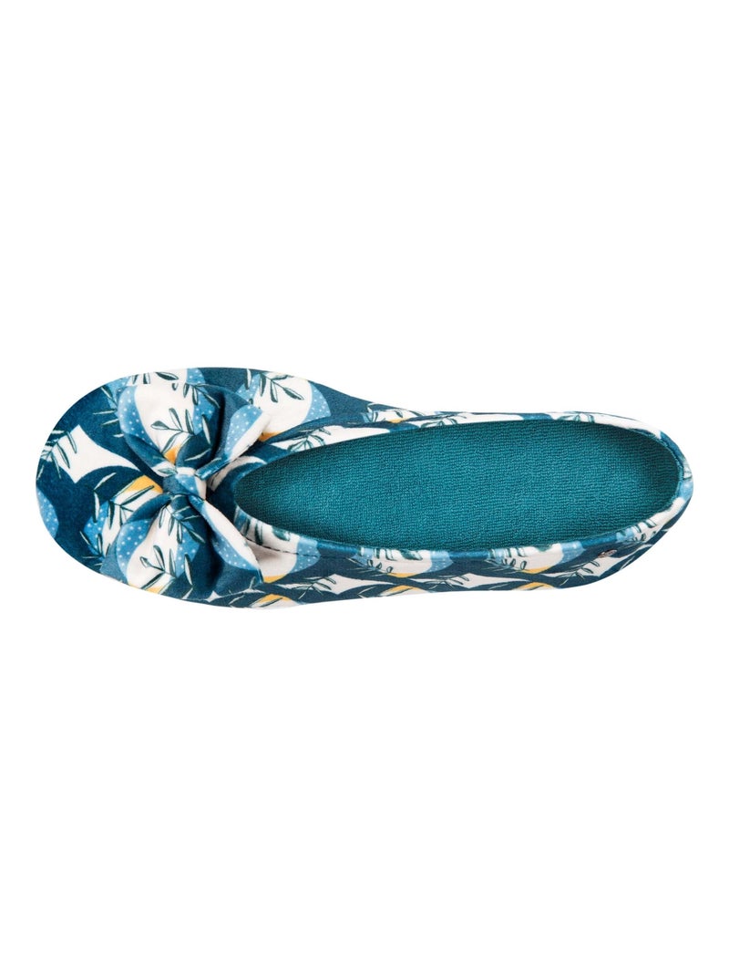 Pantofole ballerine grande fiocco e suola in cuoio donna Isotoner Blu Giallo - Kiabi