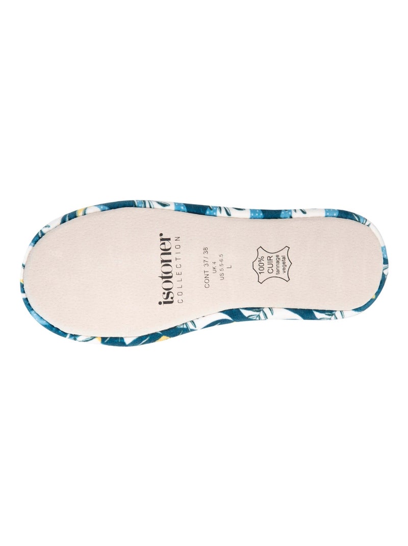 Pantofole ballerine grande fiocco e suola in cuoio donna Isotoner Blu Giallo - Kiabi