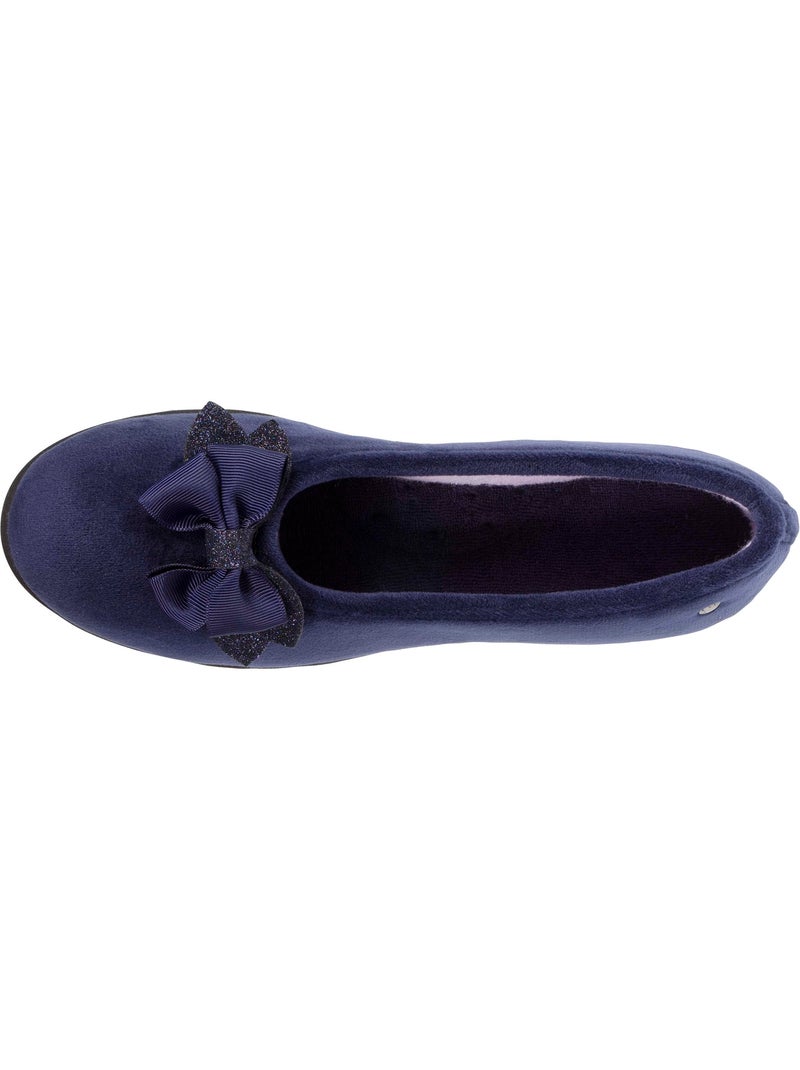 Pantofole ballerine in microvelluto con fiocco donna isotoner Blu marino - Kiabi