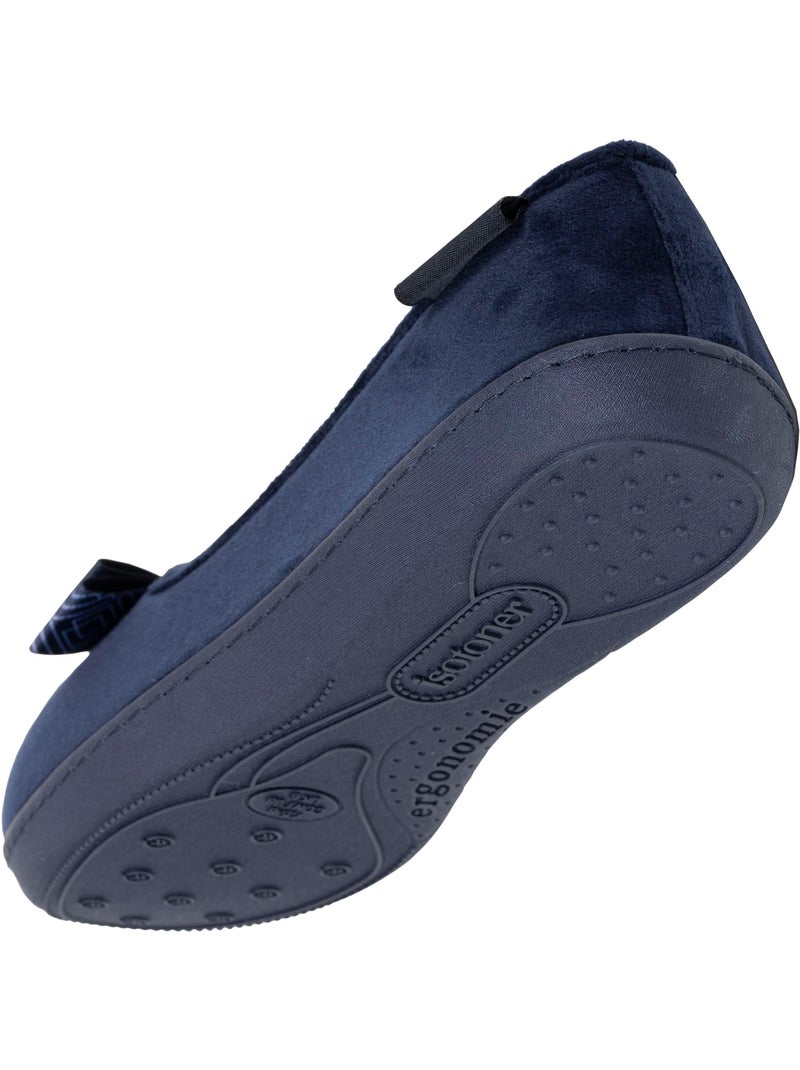 Pantofole ballerine soletta ergonomica in microvelour con donna Isotoner Blu marino - Kiabi
