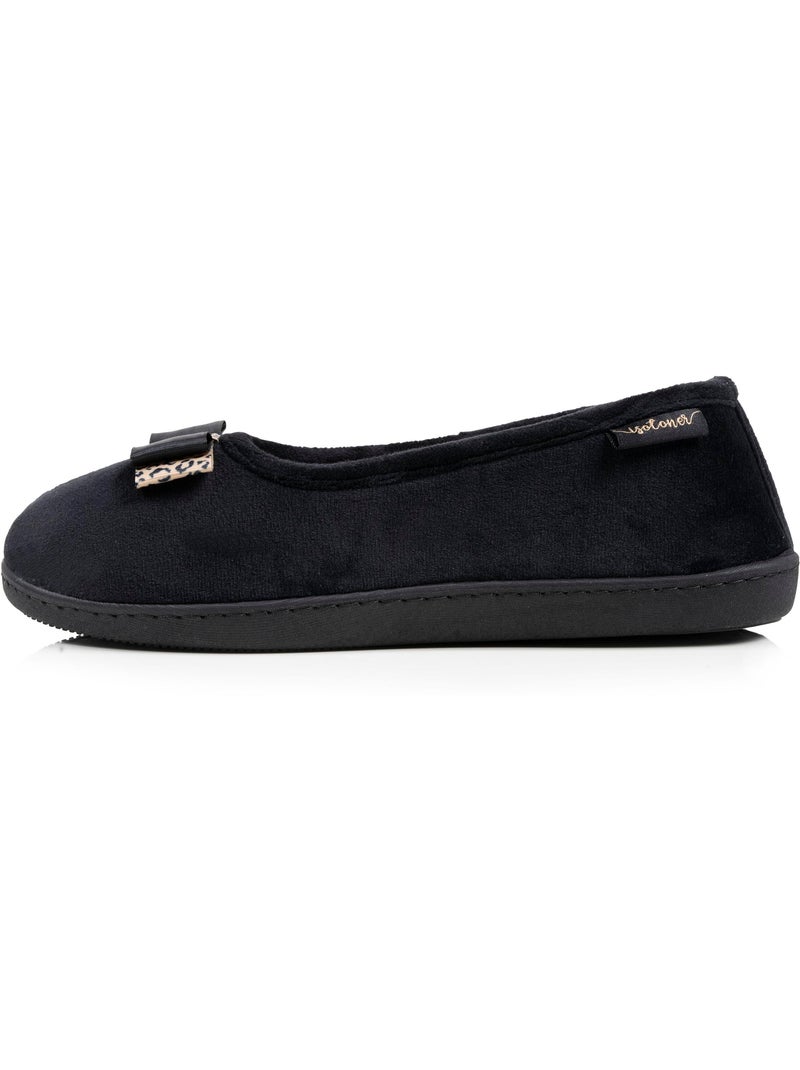 Pantofole ballerine soletta ergonomica in microvelour con donna Isotoner Nero - Kiabi