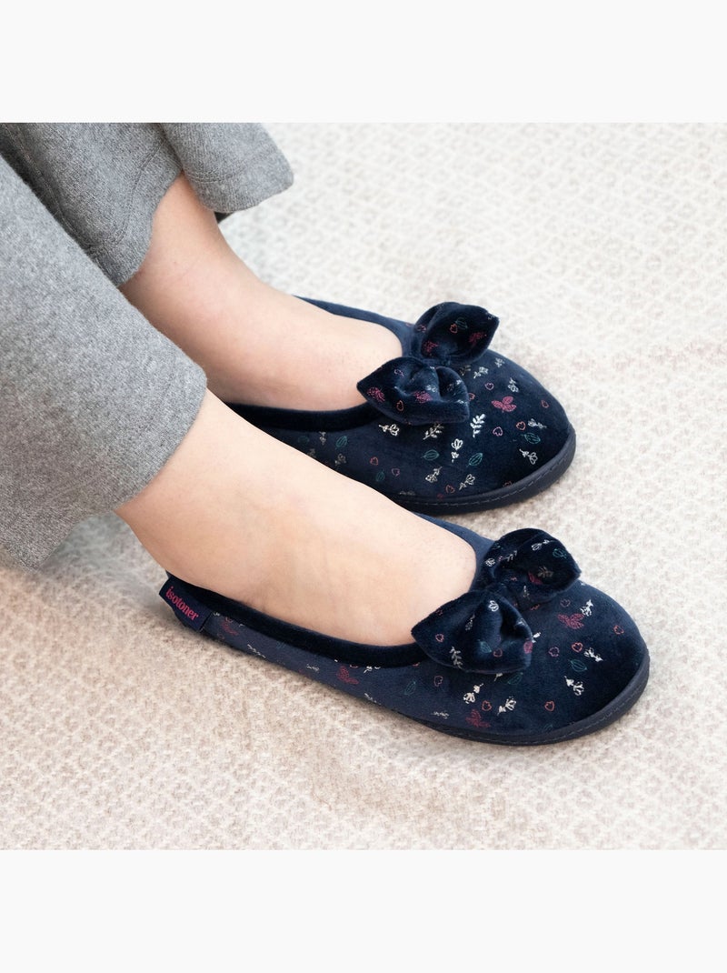 Pantofole ballerine soletta ergonomica microvelour con donna Isotoner Blu marino - Kiabi