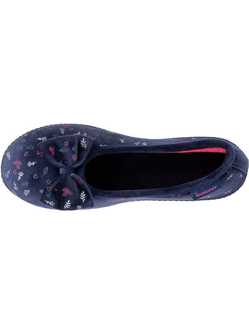 Pantofole ballerine soletta ergonomica microvelour con donna Isotoner Blu marino - Kiabi