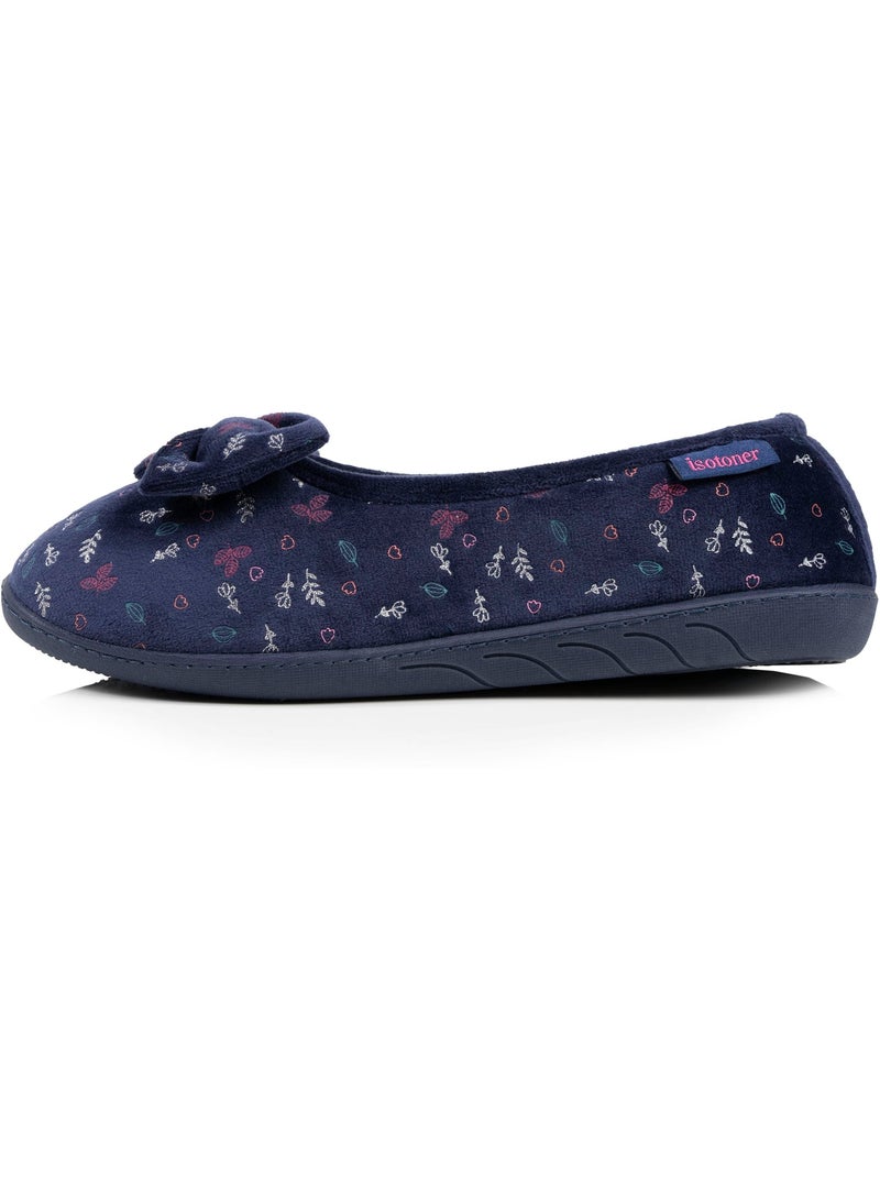 Pantofole ballerine soletta ergonomica microvelour con donna Isotoner Blu marino - Kiabi